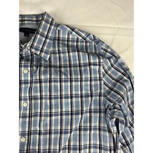 Tommy Hilfiger Men's Button Down Shirt Long‎ Sleeve Blue Plaid Dress Casual